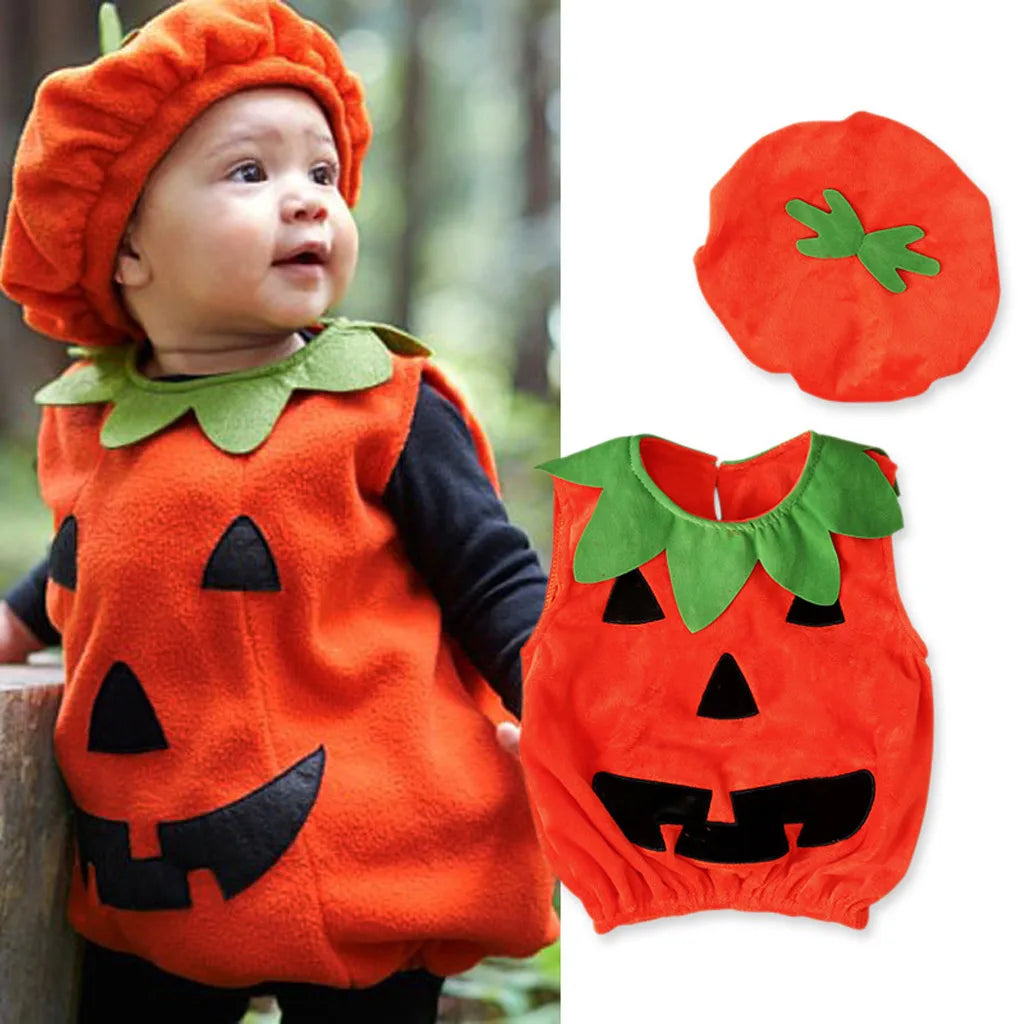 Halloween Pumpkin Costume Kids Children Hat Cosplay for Baby Girls Boys Stage Performance Holiday Party Clothing Suit Gifts