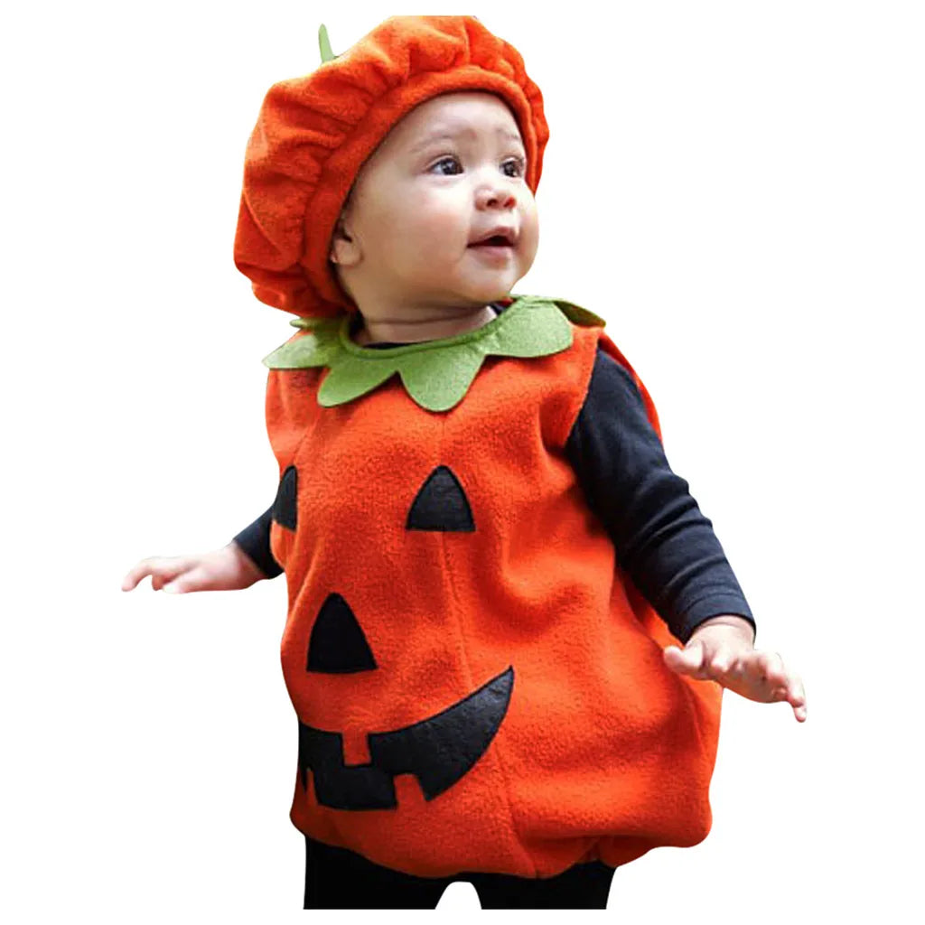 Halloween Pumpkin Costume Kids Children Hat Cosplay for Baby Girls Boys Stage Performance Holiday Party Clothing Suit Gifts