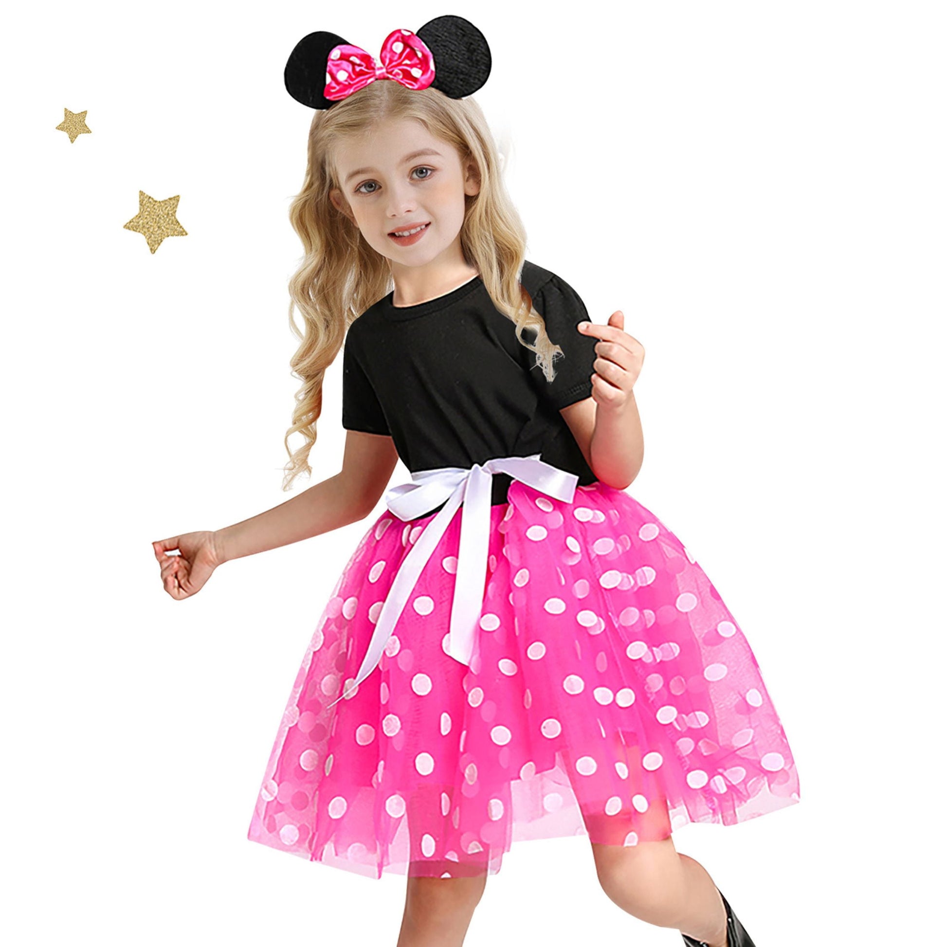 Minnie Mouse Costume Girls Dress up Princess Toddler Cute Polka Dots Fancy Minnie Mouse Dresses up Bowknot Tutu Tulle Cosplay Birthday Party Baby Girl Costume with Headband 120 CM