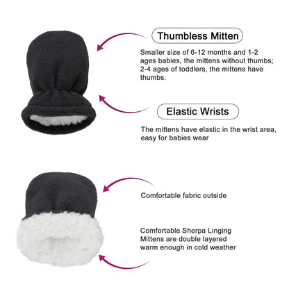 Baby Boy Winter Hat and Mitten Set Baby Girl Hats Toddler Winter Hat Sherpa Lined Fleece Earflap Beanie for Girls Boys Gray S