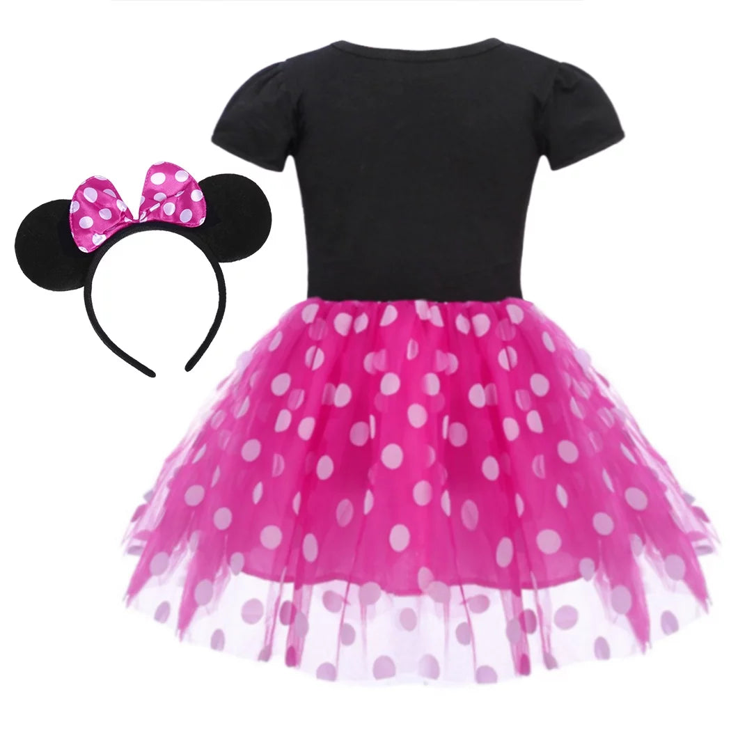 Minnie Mouse Costume Girls Dress up Princess Toddler Cute Polka Dots Fancy Minnie Mouse Dresses up Bowknot Tutu Tulle Cosplay Birthday Party Baby Girl Costume with Headband 120 CM