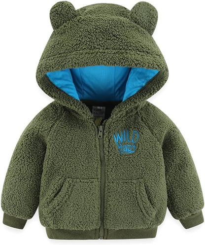 Newborn Infant Baby Boys Girls Cartoon Fleece Hooded Jacket Coat with Ears Warm Outwear Coat Zipper Up