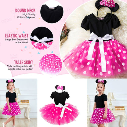 Minnie Mouse Costume Girls Dress up Princess Toddler Cute Polka Dots Fancy Minnie Mouse Dresses up Bowknot Tutu Tulle Cosplay Birthday Party Baby Girl Costume with Headband 120 CM