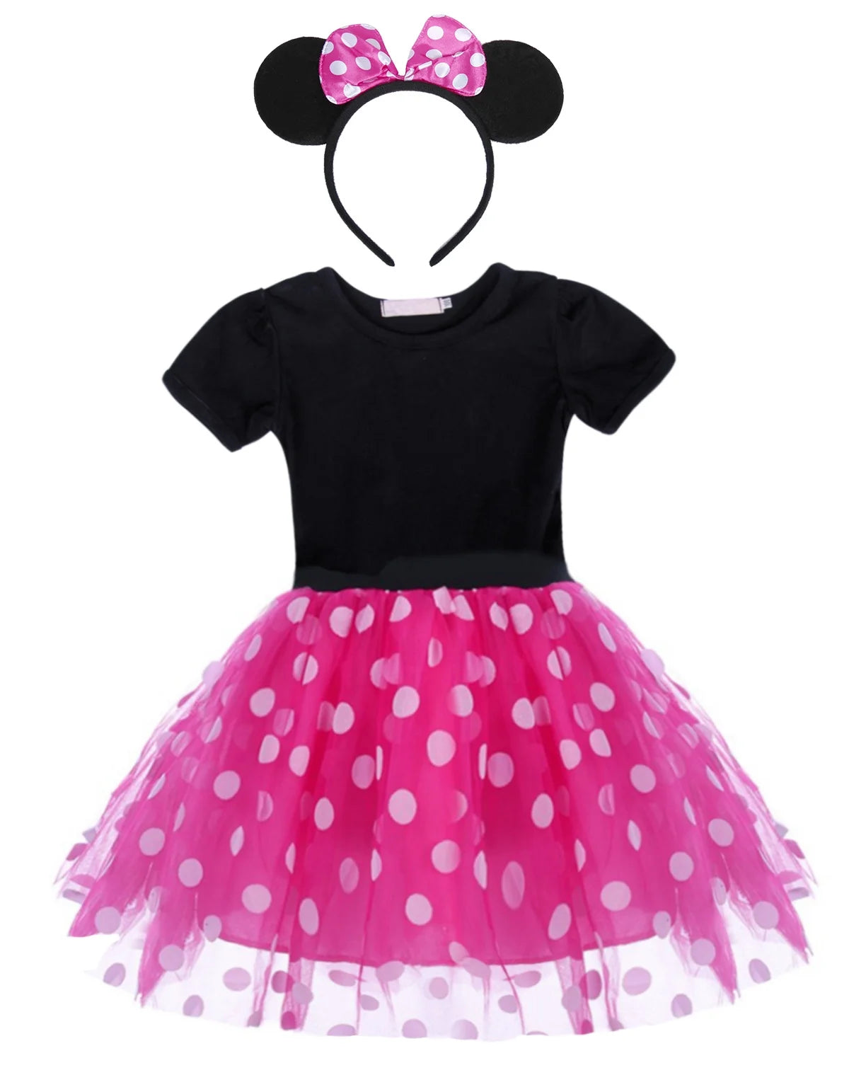 Minnie Mouse Costume Girls Dress up Princess Toddler Cute Polka Dots Fancy Minnie Mouse Dresses up Bowknot Tutu Tulle Cosplay Birthday Party Baby Girl Costume with Headband 120 CM